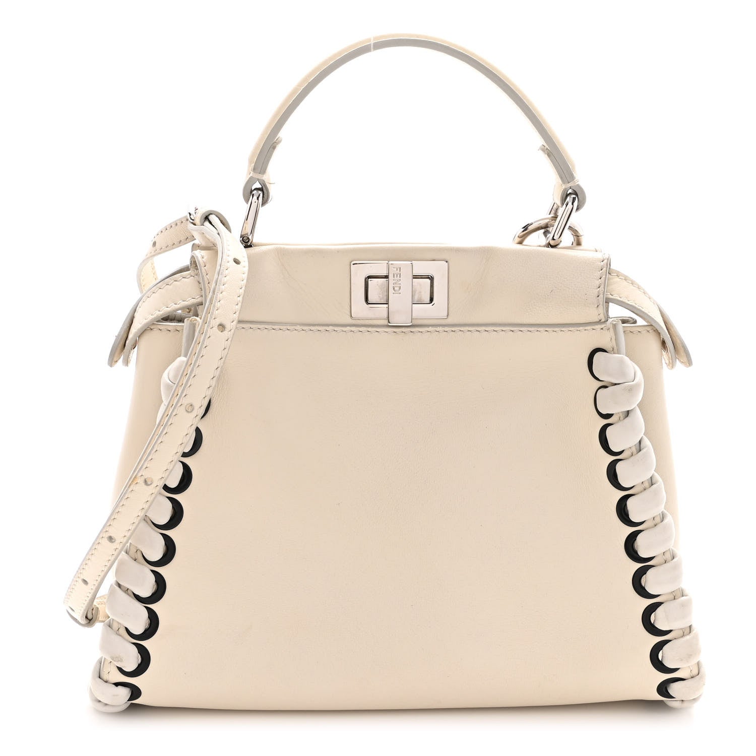 Fendi Nappa Lace Up Mini Peekaboo Iconic Satchel Bianco Carta 1 of 14