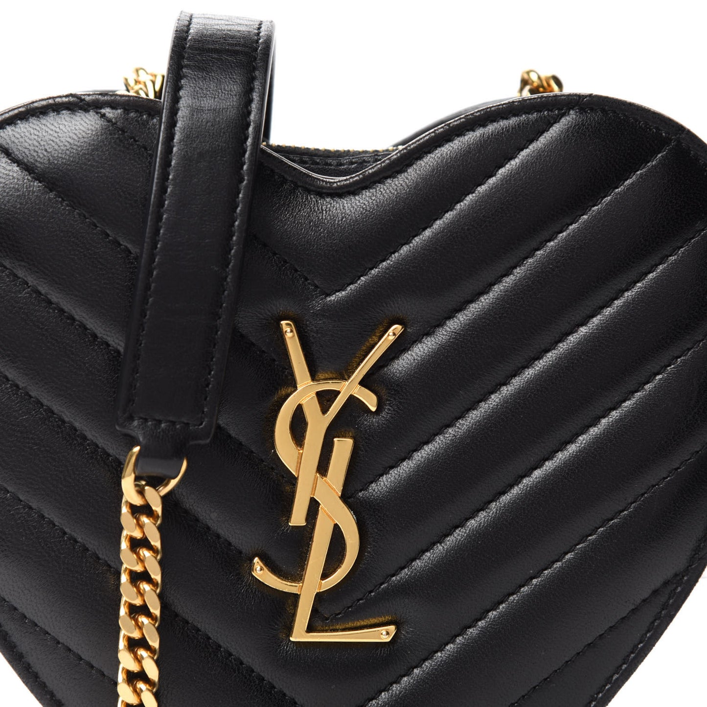 Lambskin Matelasse Chevron Monogram Small Love Heart Chain Bag Black