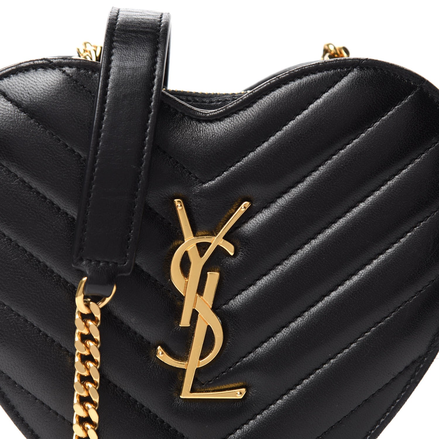 Saint Laurent Lambskin Matelasse Chevron Monogram Small Love Heart Chain Bag Black 10 of 10