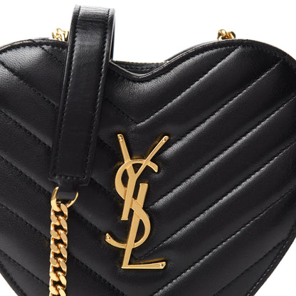 Saint Laurent Lambskin Matelasse Chevron Monogram Small Love Heart Chain Bag Black 10 of 10