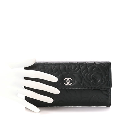 Chanel Lambskin Camellia Embossed Large Flap Wallet Black 2 of 13