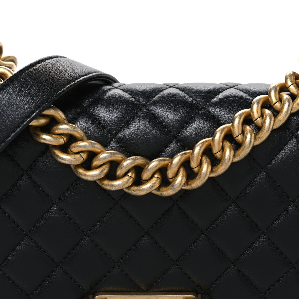 Calfskin Quilted Small Boy Flap Black