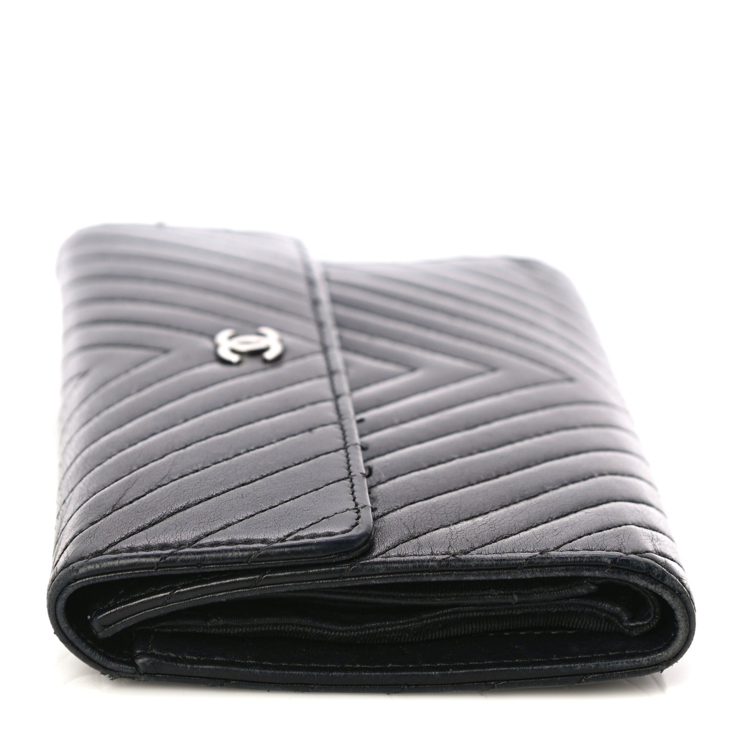 Lambskin Chevron Quilted Large Flap Clutch Wallet Black
