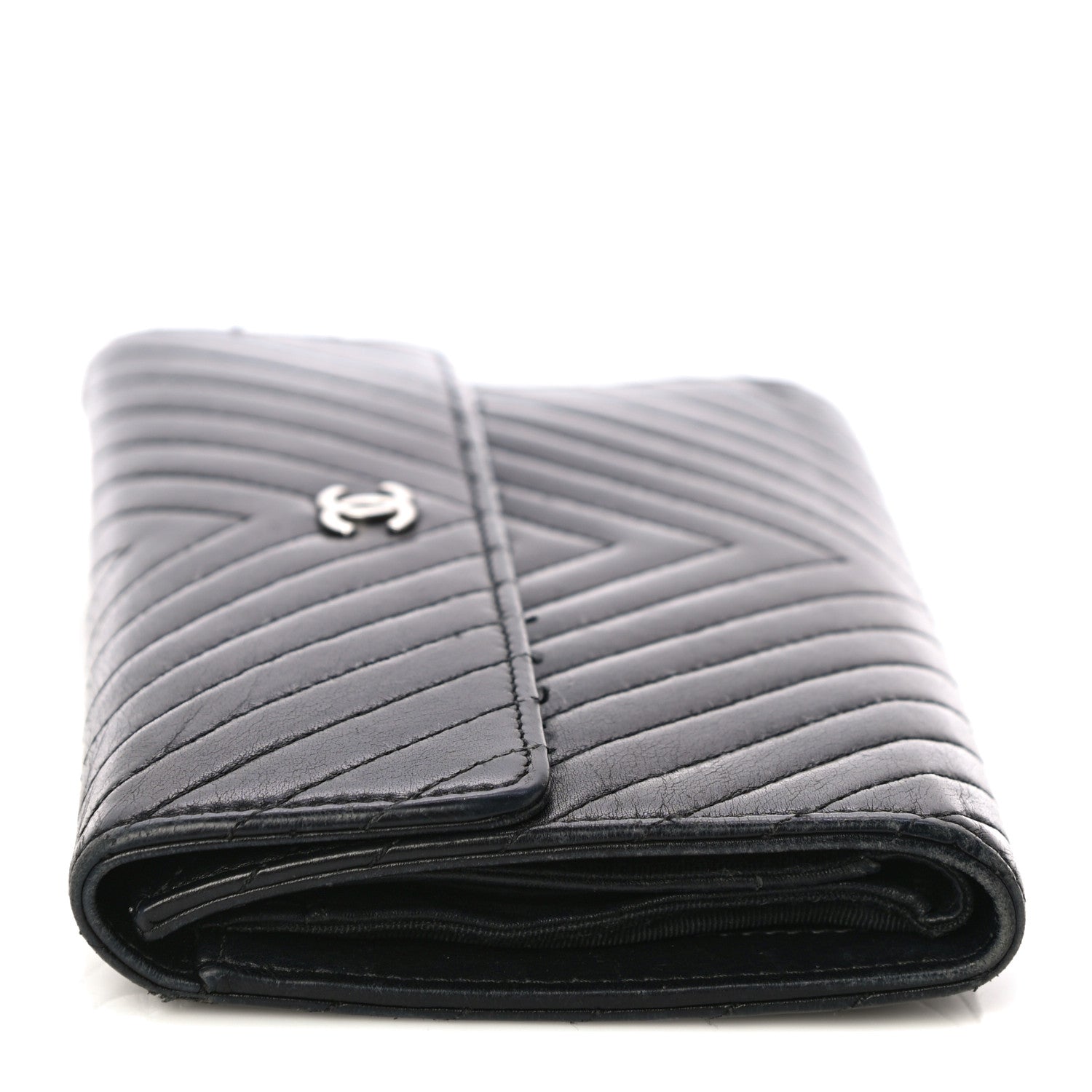 Chanel Lambskin Chevron Quilted Large Flap Clutch Wallet Black 13 of 22