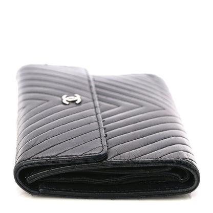 Chanel Lambskin Chevron Quilted Large Flap Clutch Wallet Black 13 of 22
