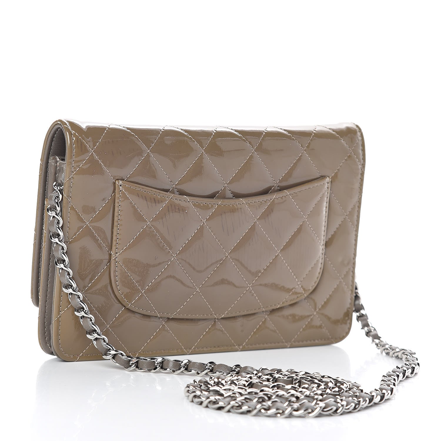 Chanel Patent Quilted Wallet On Chain WOC Grey 3 of 16