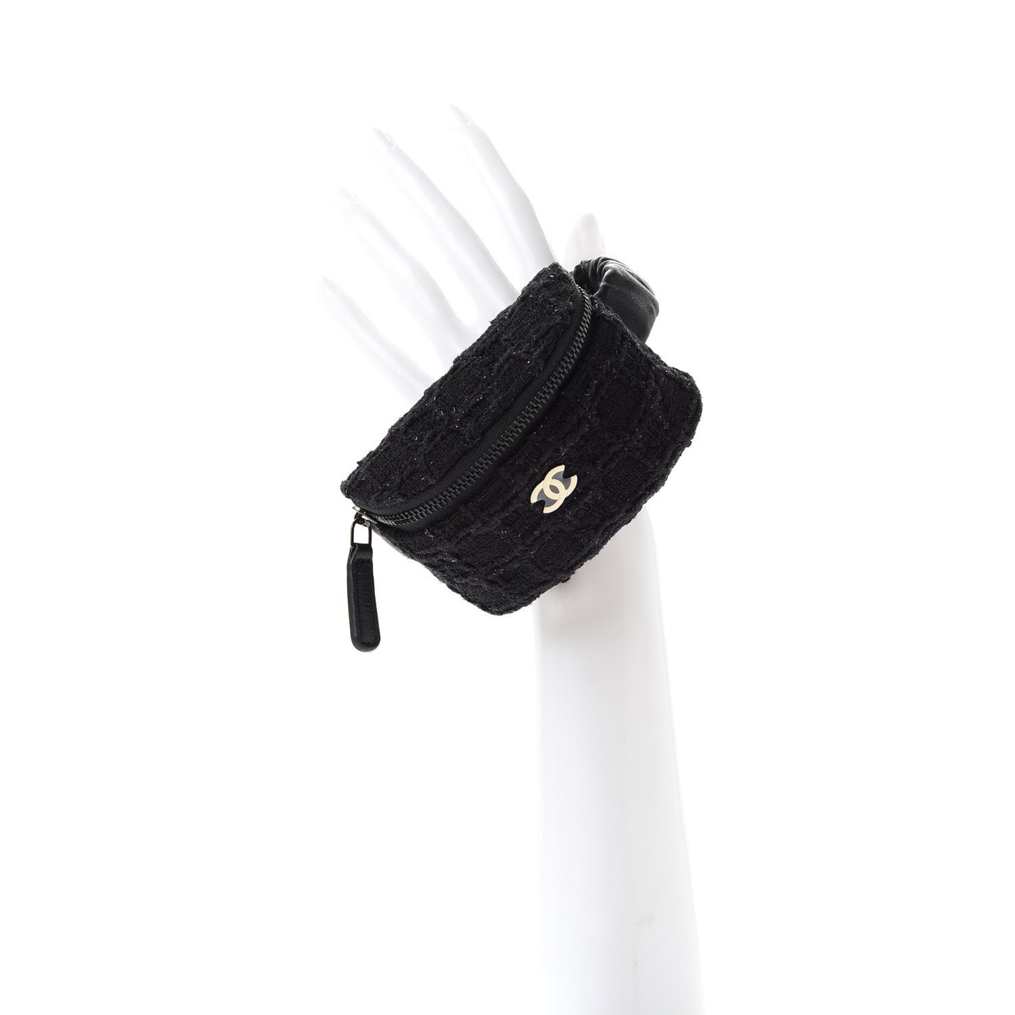 Tweed Lambskin Quilted Arm Coin Purse Black