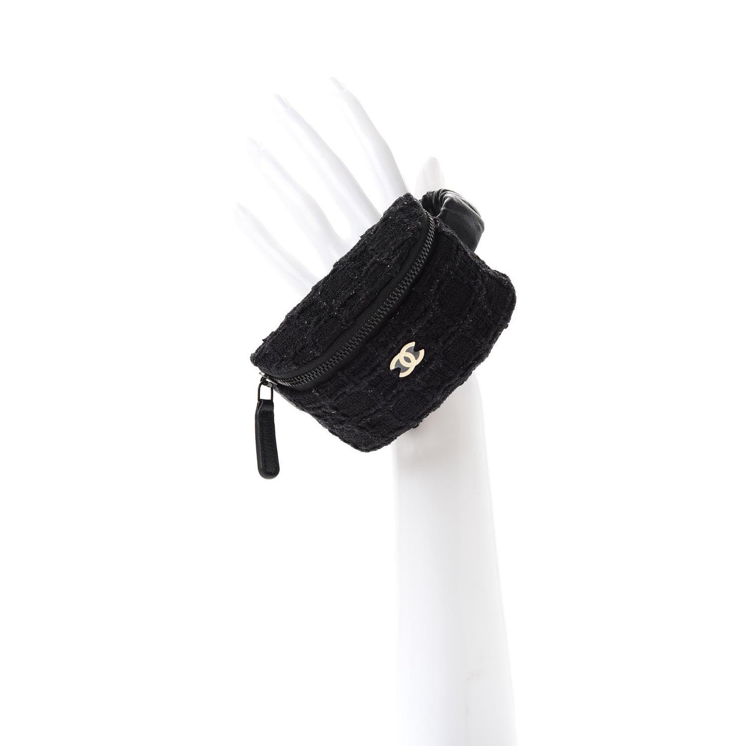 Chanel Tweed Lambskin Quilted Arm Coin Purse Black 2 of 6