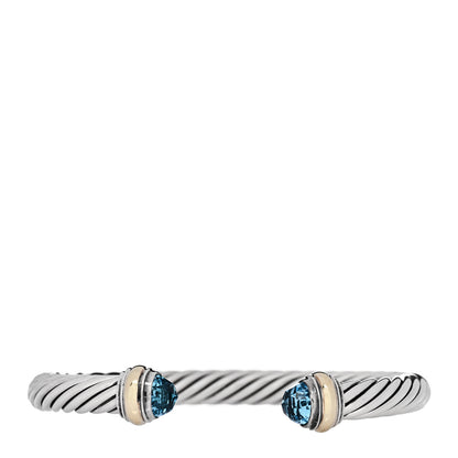 David Yurman Sterling Silver 14K Yellow Gold Blue Topaz 7mm Cable Classics Bracelet 1 of 3