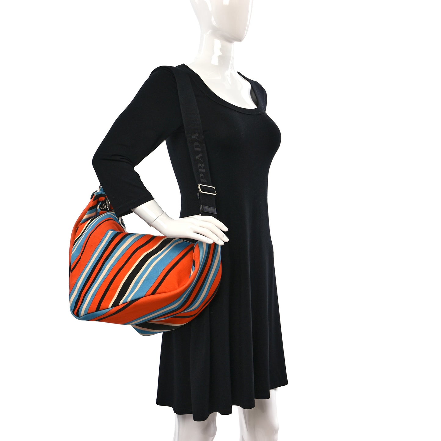 Canvas Logo Embossed Striped Large Triangle Shoulder Bag Arancio