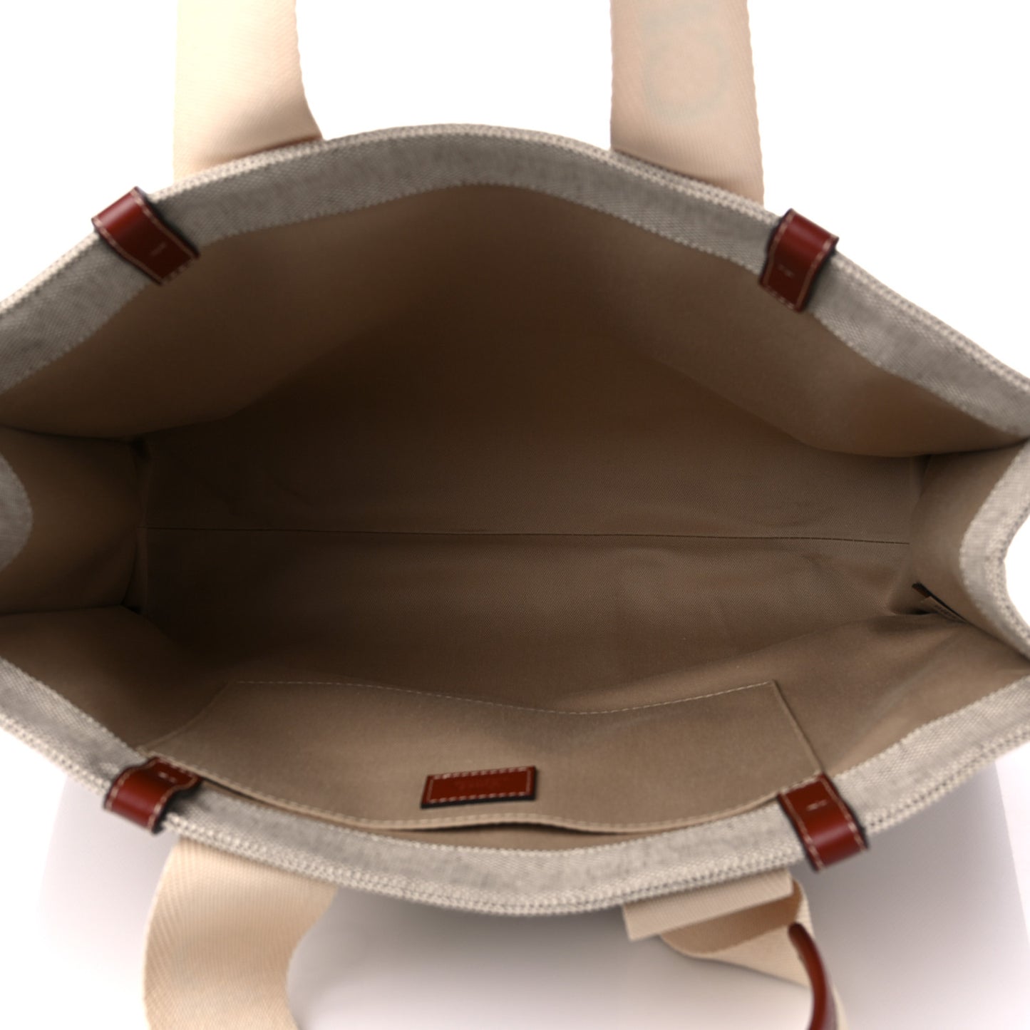 Cotton Calfskin Medium Woody Ribbon Tote White Brown