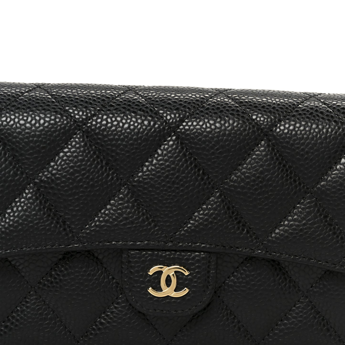 Caviar Quilted Large Gusset Flap Wallet Black