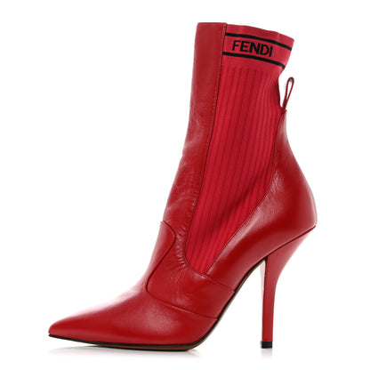 Fendi Vitello Lucido Stretch Fabric Logo Rockoko 105mm Sock Boots 41 Fragola Black 1 of 8