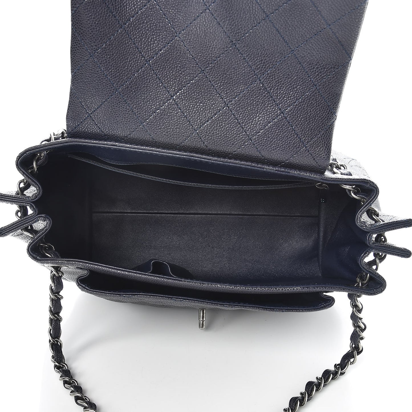 Caviar Quilted CC Accordion Shopping Bag Navy