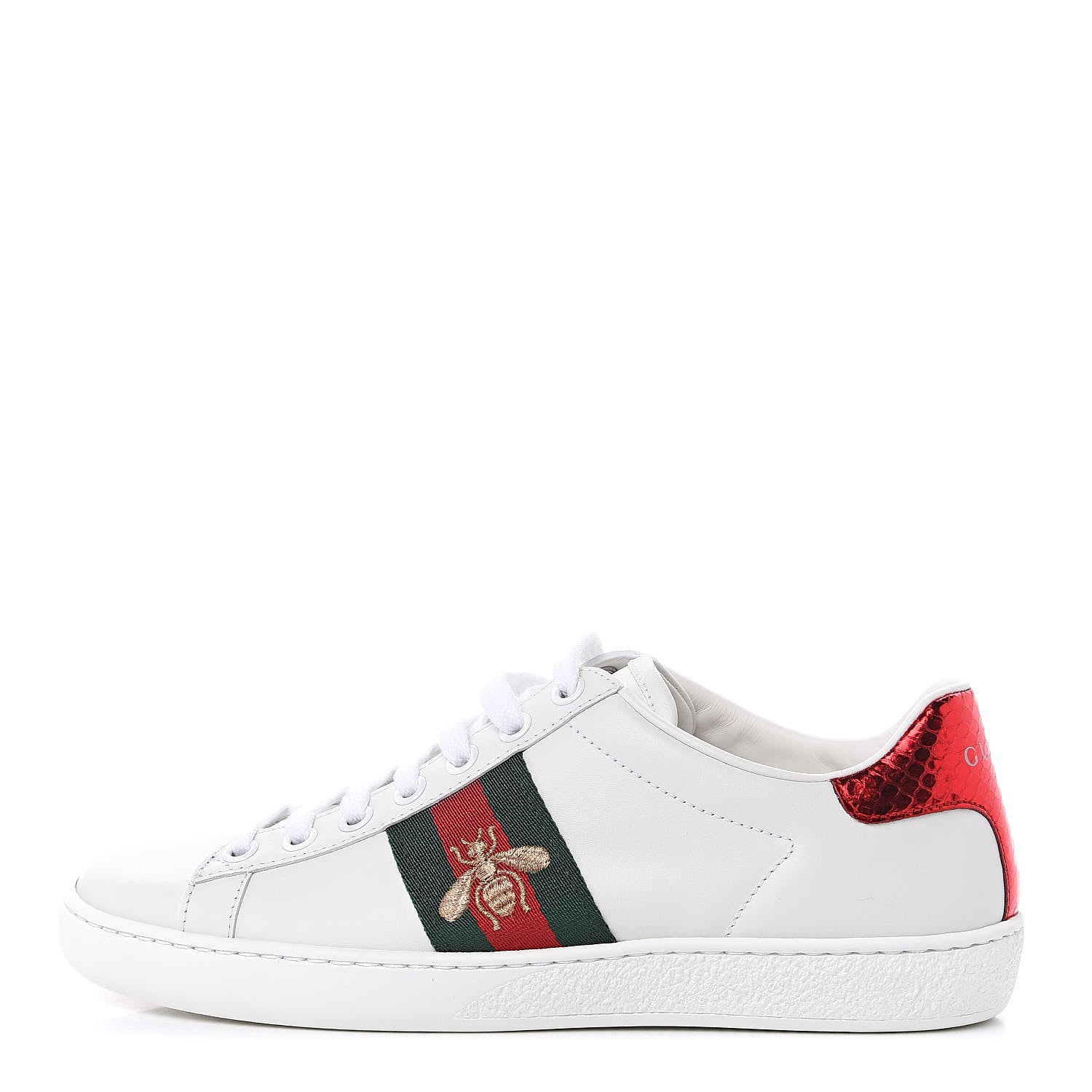 Gucci Calfskin Ayers Bee Embroidered Womens Ace Sneakers 35 White Green 1 of 9