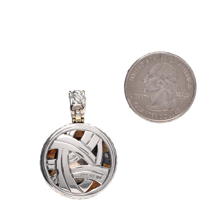 David Yurman Sterling Silver 18K Yellow Gold Diamond Smoky Quartz 18mm Albion Round Enhancer Pendant 2 of 6