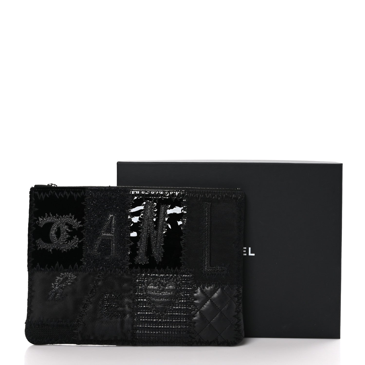 Chanel Tweed Patchwork Aged Calfskin Quilted Medium Cosmetic Case Black 10 of 10