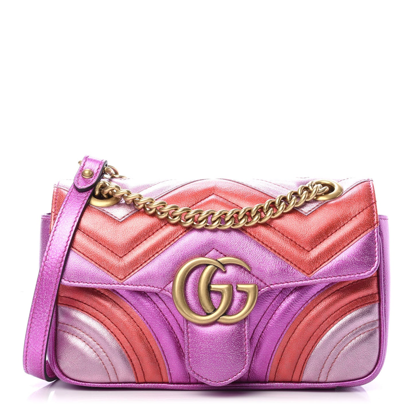 Metallic Calfskin Matelasse Mini GG Marmont Shoulder Bag Fuchsia