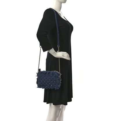 Valentino Garavani Denim Fringe Rockstud Spike Camera Crossbody Bag Blue 2 of 7