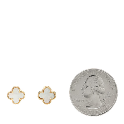 Van Cleef & Arpels 18K Yellow Gold Mother of Pearl Sweet Alhambra Earrings 2 of 6