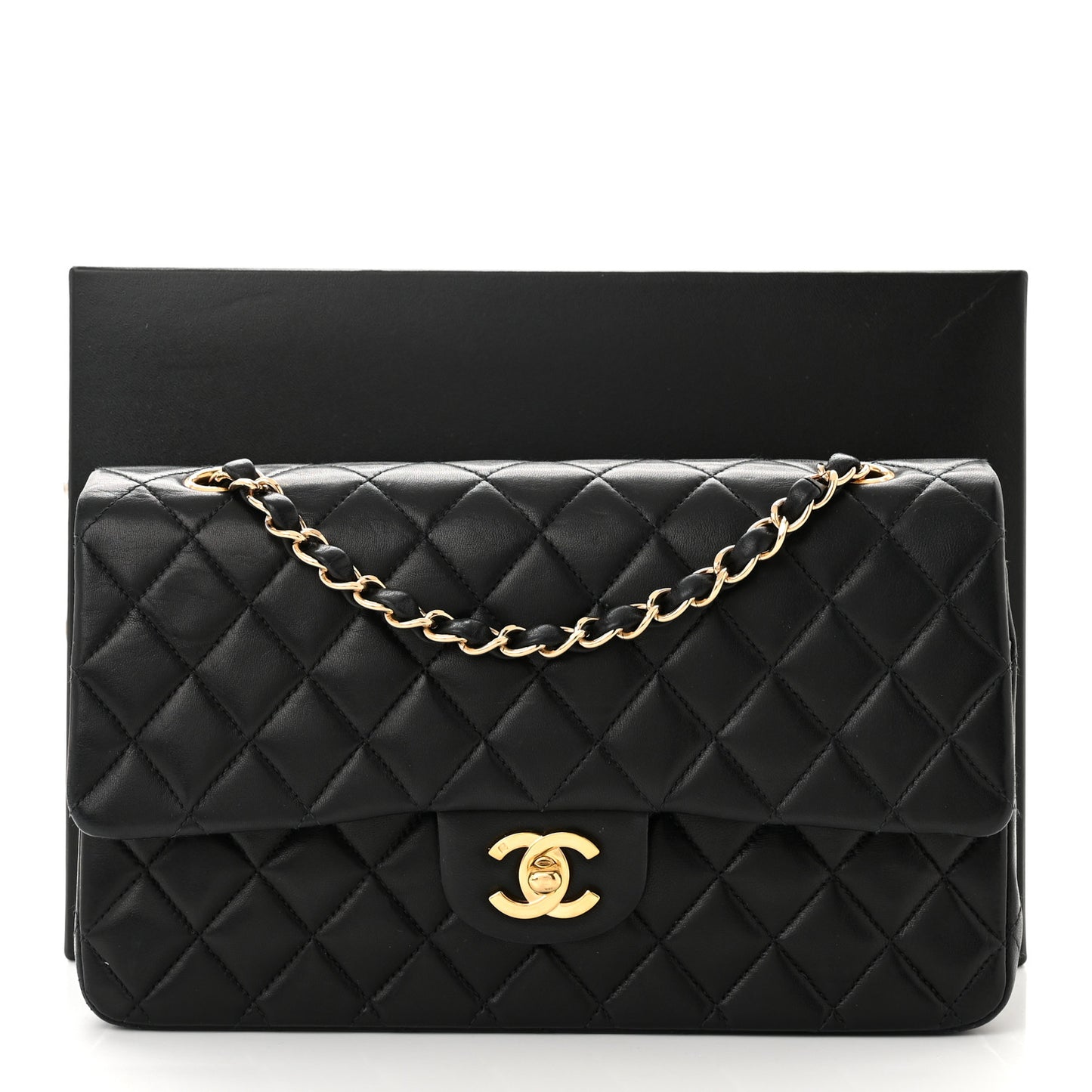 Lambskin Quilted Medium Double Flap Black