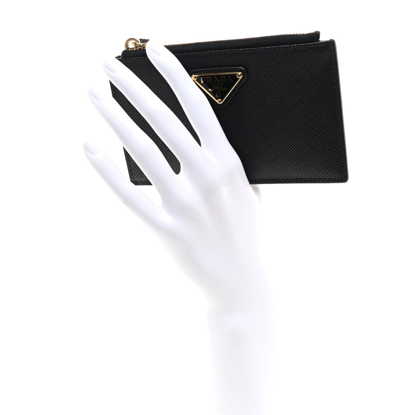 Saffiano Triangle Zip Card Holder Black