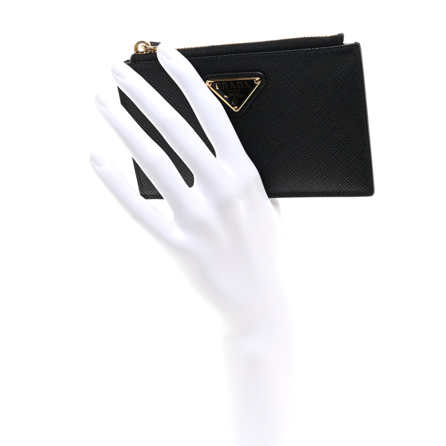 Prada Saffiano Triangle Zip Card Holder Black 2 of 8