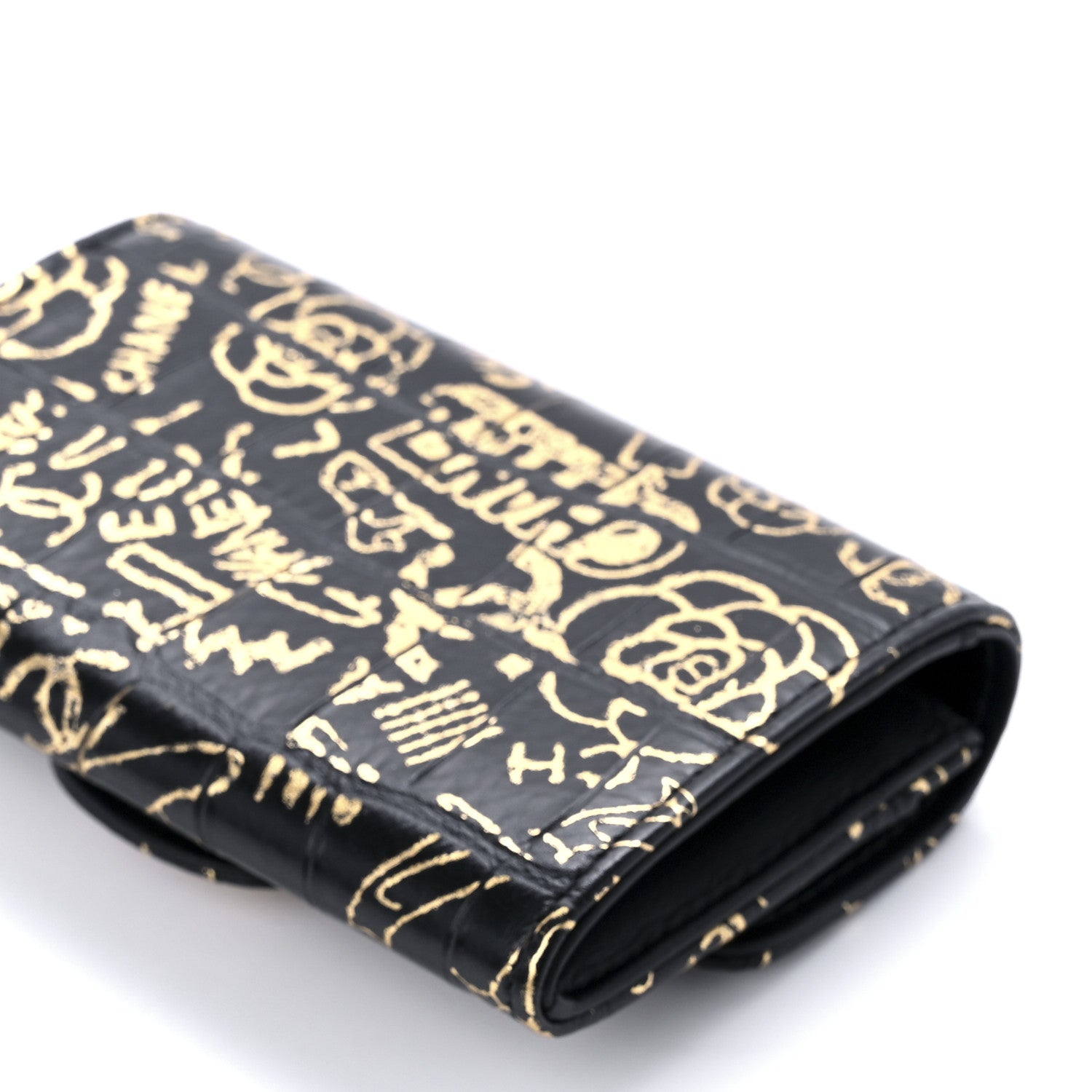 Chanel Calfskin Crocodile Embossed Graffiti 2.55 Cocodile Reissue Flap Card Holder Black Gold 12 of 12