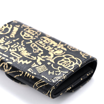 Chanel Calfskin Crocodile Embossed Graffiti 2.55 Cocodile Reissue Flap Card Holder Black Gold 12 of 12