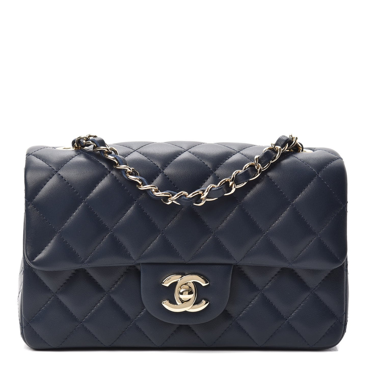 Lambskin Quilted Mini Rectangular Flap Dark Blue