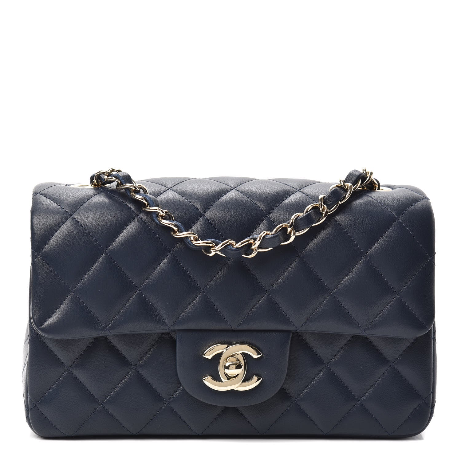 Chanel Lambskin Quilted Mini Rectangular Flap Dark Blue 1 of 10