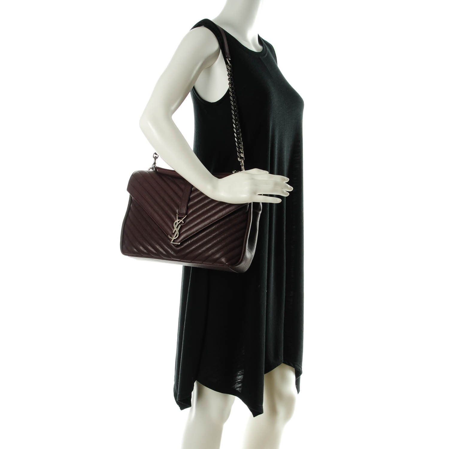 Saint Laurent Sheepskin Matelasse Chevron Monogram Large College Satchel Amaranto 2 of 6