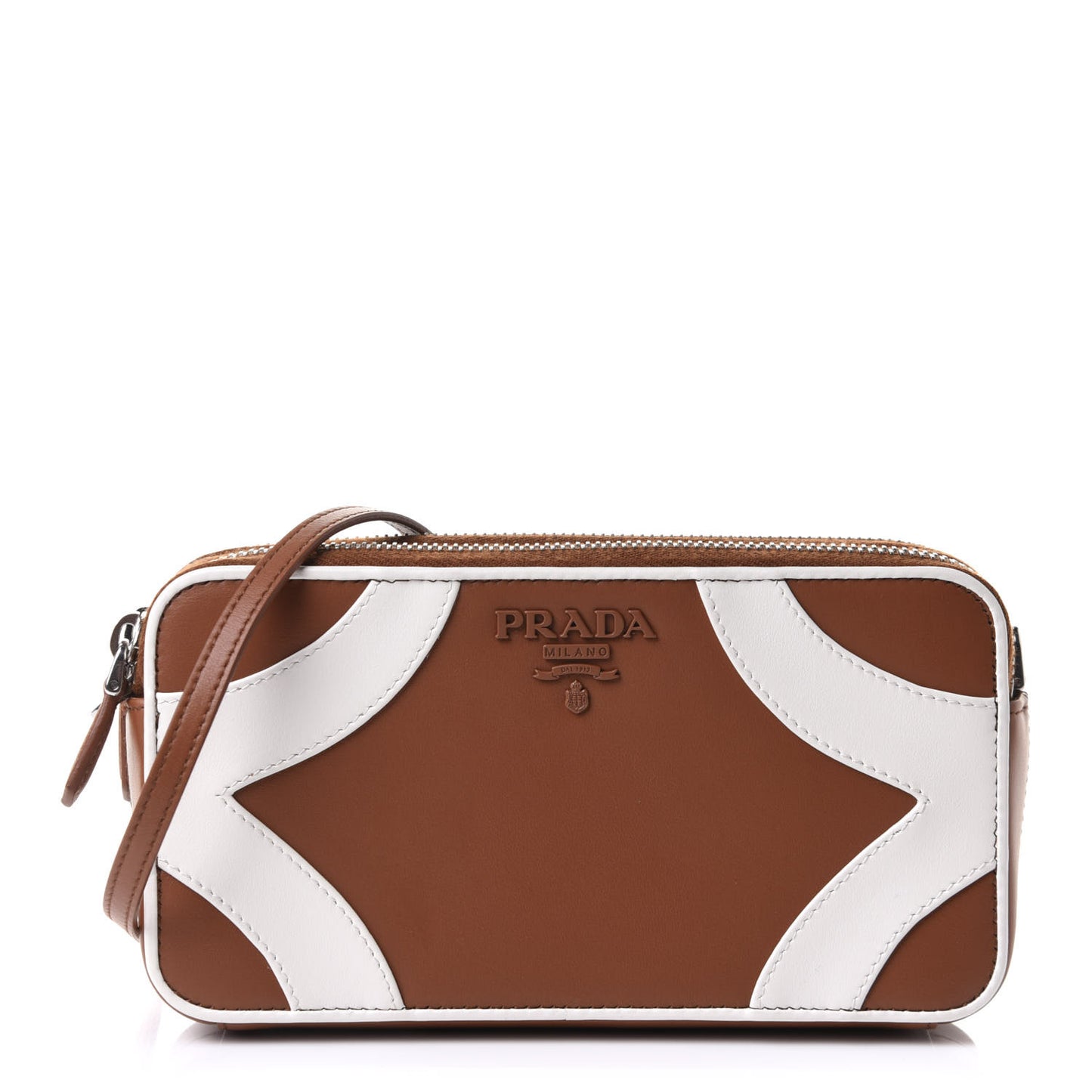 Soft Calfskin Mini Double Zip Crossbody Bag Cognac White