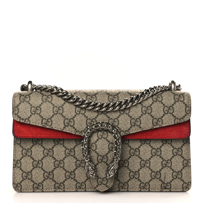 Gucci GG Supreme Monogram Suede Crystal Small Dionysus Shoulder Bag Beige Ebony Vulcanic Red 1 of 9