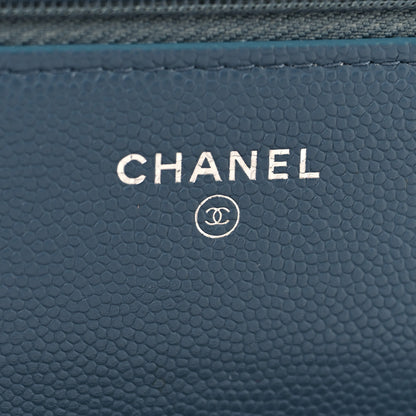 Chanel Shiny Caviar Quilted Enamel CC Wallet On Chain WOC Blue 6 of 12