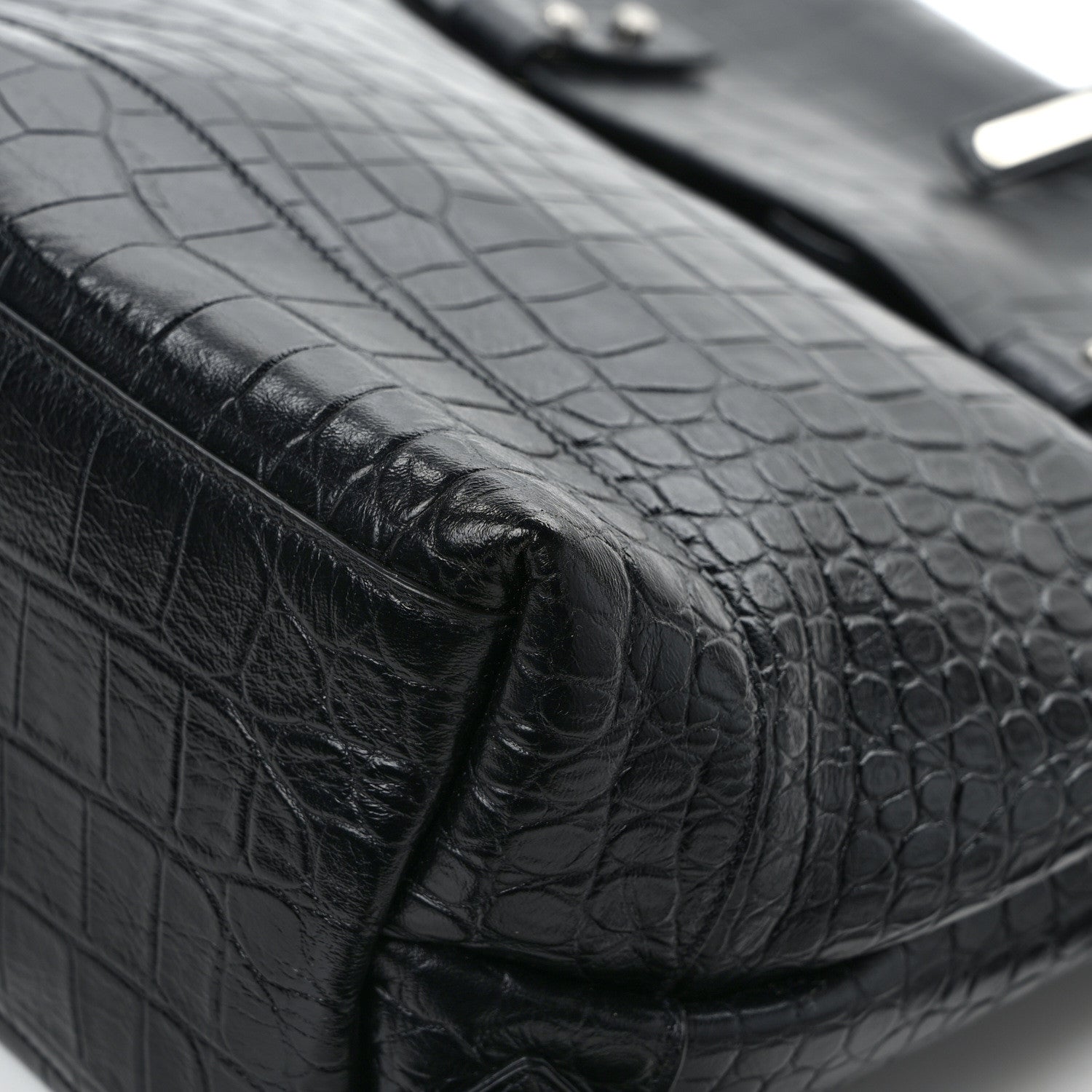 Saint Laurent Calfskin Crocodile Embossed Sac De Jour Backpack Black 12 of 13