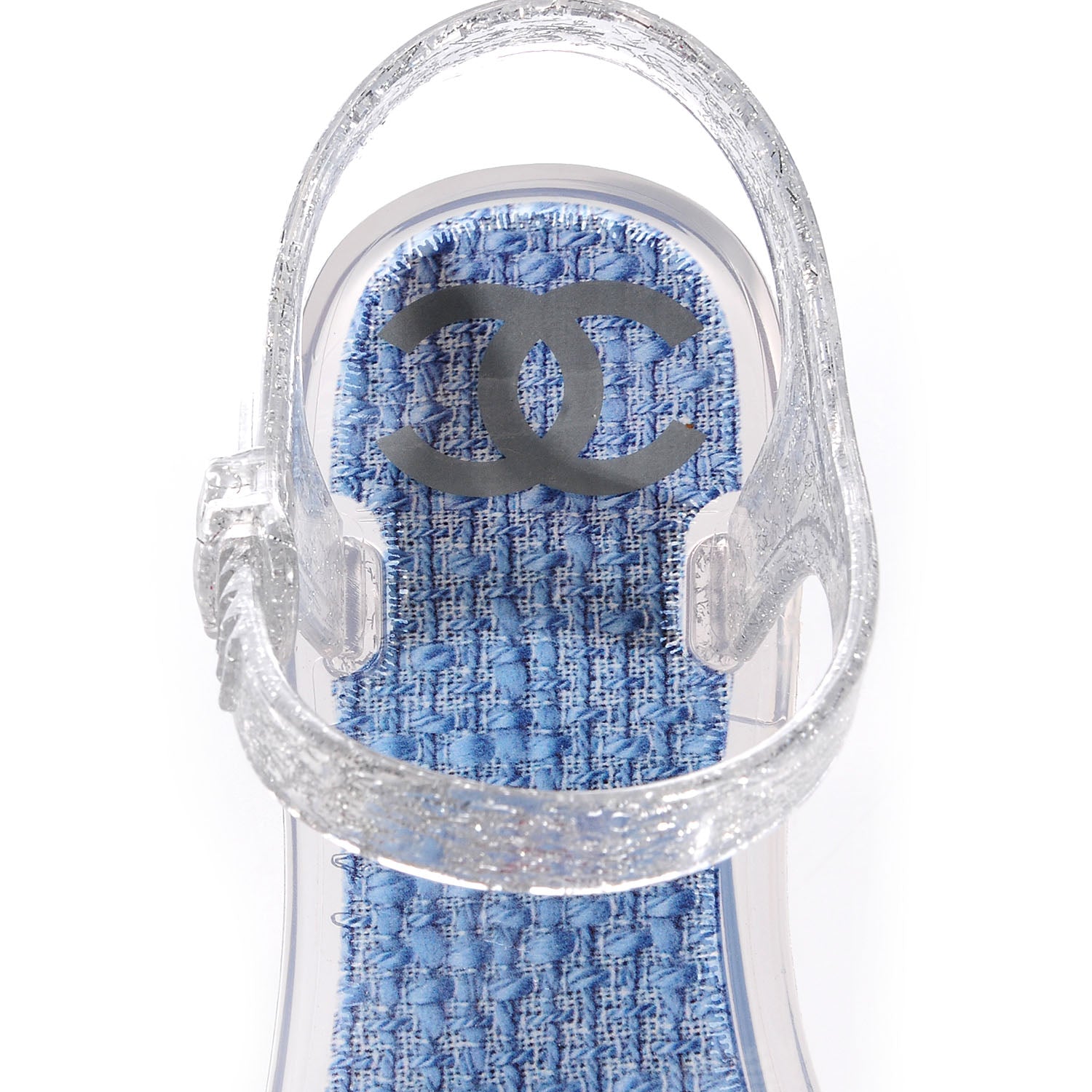 Chanel Jelly Tweed Camellia Glitter Thong Sandals 39 Blue Ecru 7 of 7
