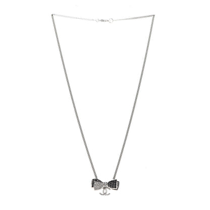 Chanel Crystal CC Bow Necklace Silver Black 3 of 5