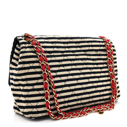 Chanel Jersey Quilted Jumbo Coco Sailor Flap Navy White Red 4 of 12
