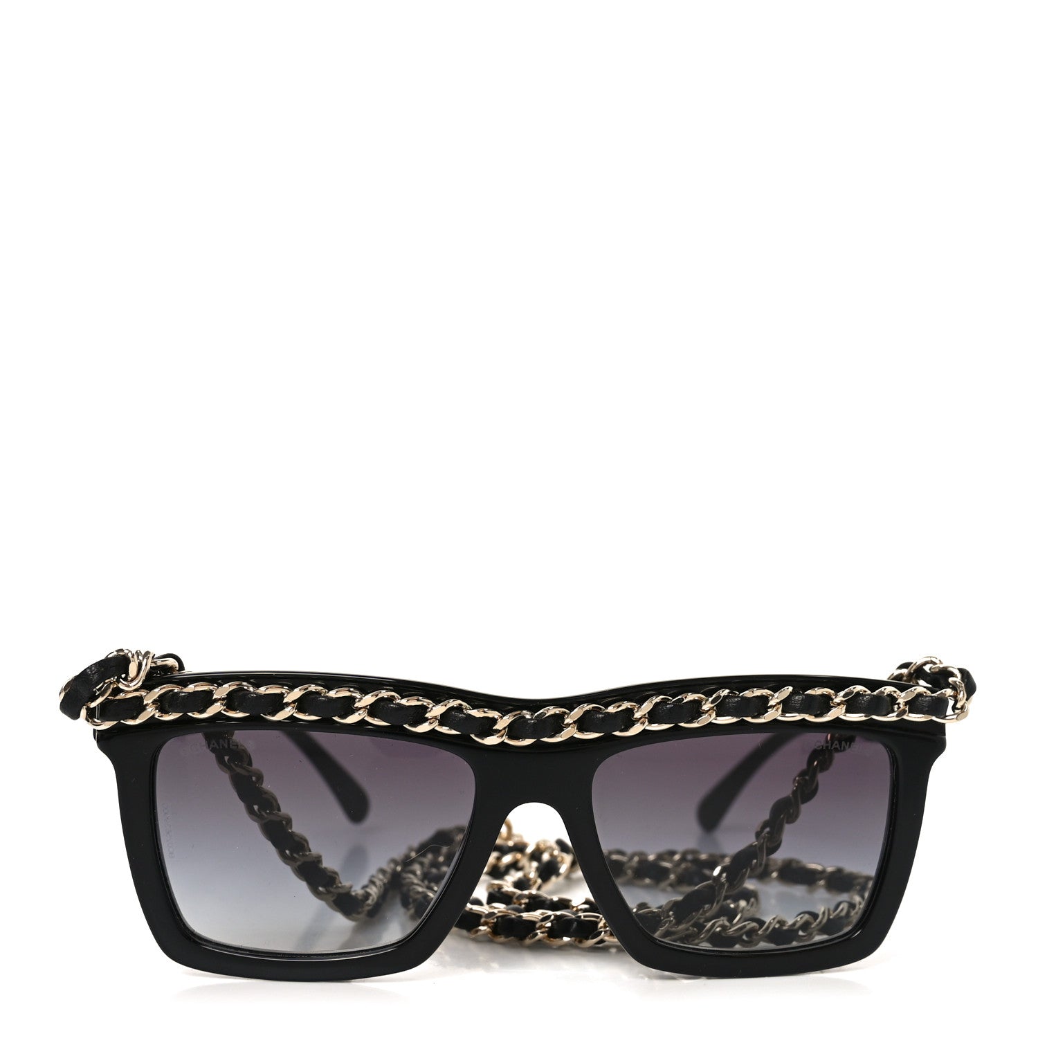 Chanel Acetate Metal Calfskin Chain Rectangle Sunglasses 71627 Black 2 of 7