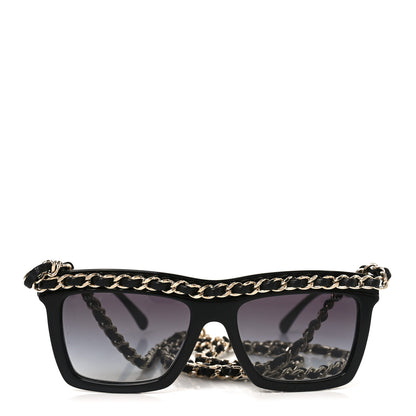 Chanel Acetate Metal Calfskin Chain Rectangle Sunglasses 71627 Black 2 of 7