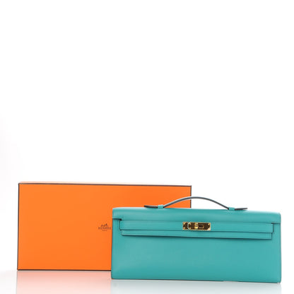 Hermes Swift Kelly Cut Clutch Pochette Bleu Paon 22 of 22