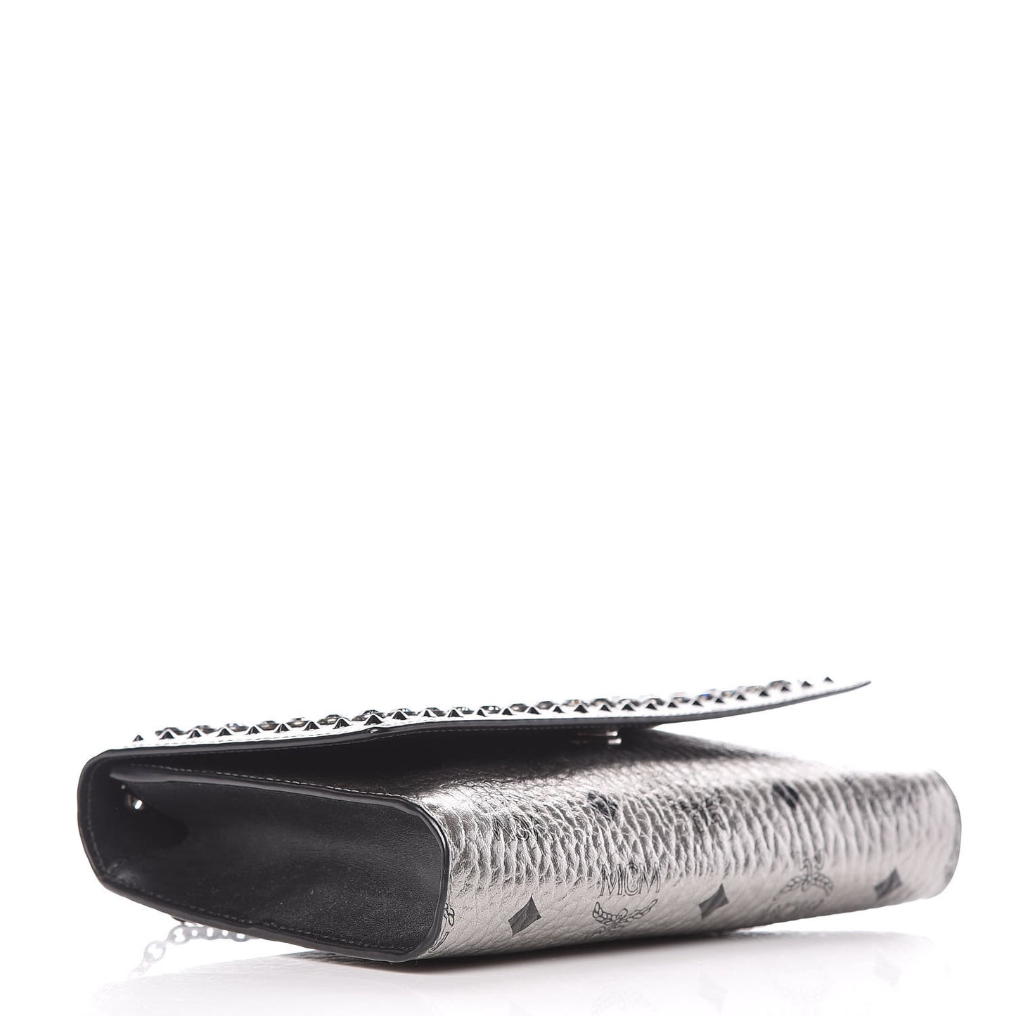 Metallic Visetos Studded Chain Wallet Silver