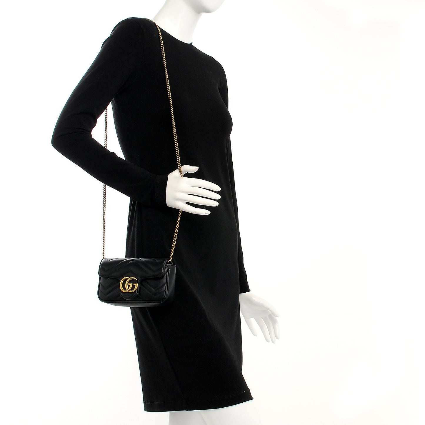 Calfskin Matelasse Super Mini GG Marmont Shoulder Bag Black