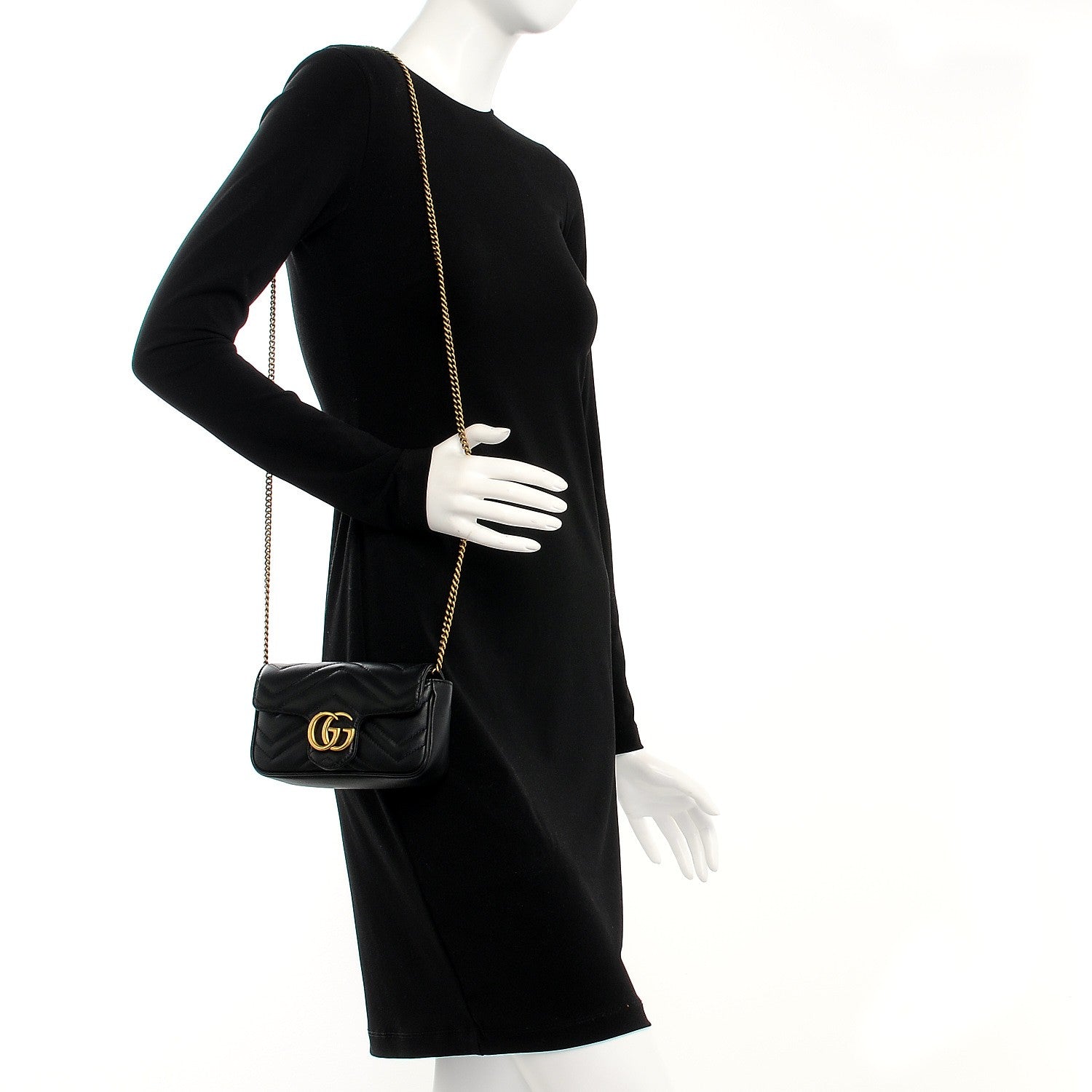 Gucci Calfskin Matelasse Super Mini GG Marmont Shoulder Bag Black 2 of 8