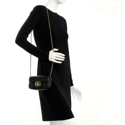Gucci Calfskin Matelasse Super Mini GG Marmont Shoulder Bag Black 2 of 8