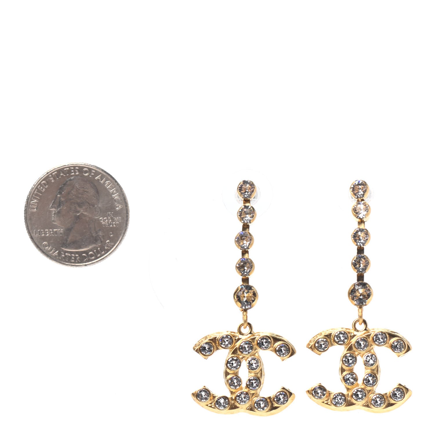 Chanel CC Crystal Drop Earrings Gold 2 of 4