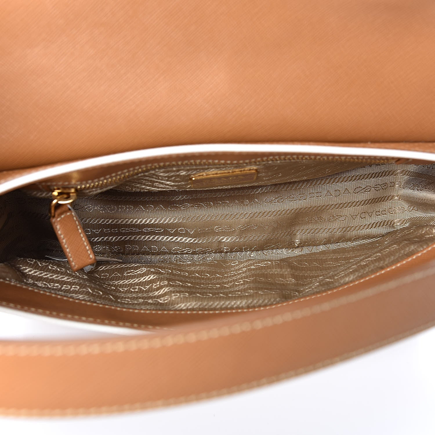 Prada Saffiano Perforated Pushlock Flap Bag Cuoio 5 of 9