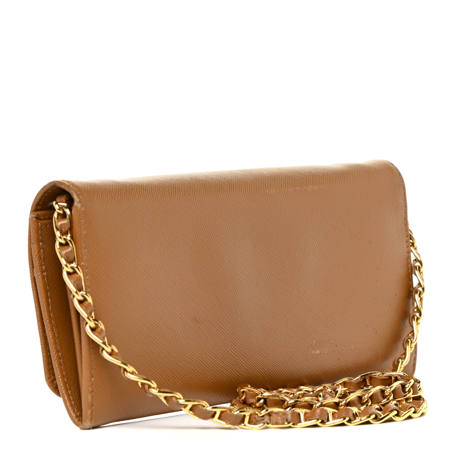 Prada Saffiano Metal Oro Chain Wallet Caramel 2 of 21