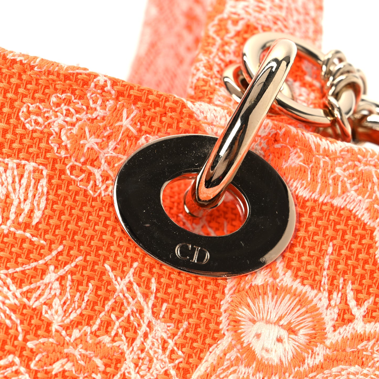 Canvas Toile De Jouy Reverse Embroidered Medium Lady D-Lite Fluorescent Orange